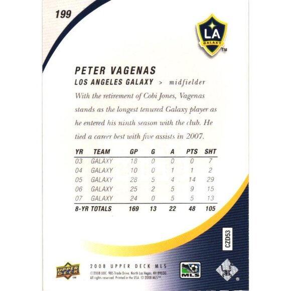 Peter Vagenas LA Galaxy SIGNED Upper Deck 2008 #199 Soccer Card - Picture 2 of 2
